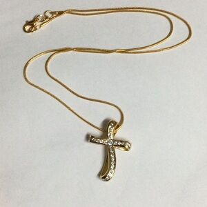 Elegant Goldtone Cross Pendant Necklace